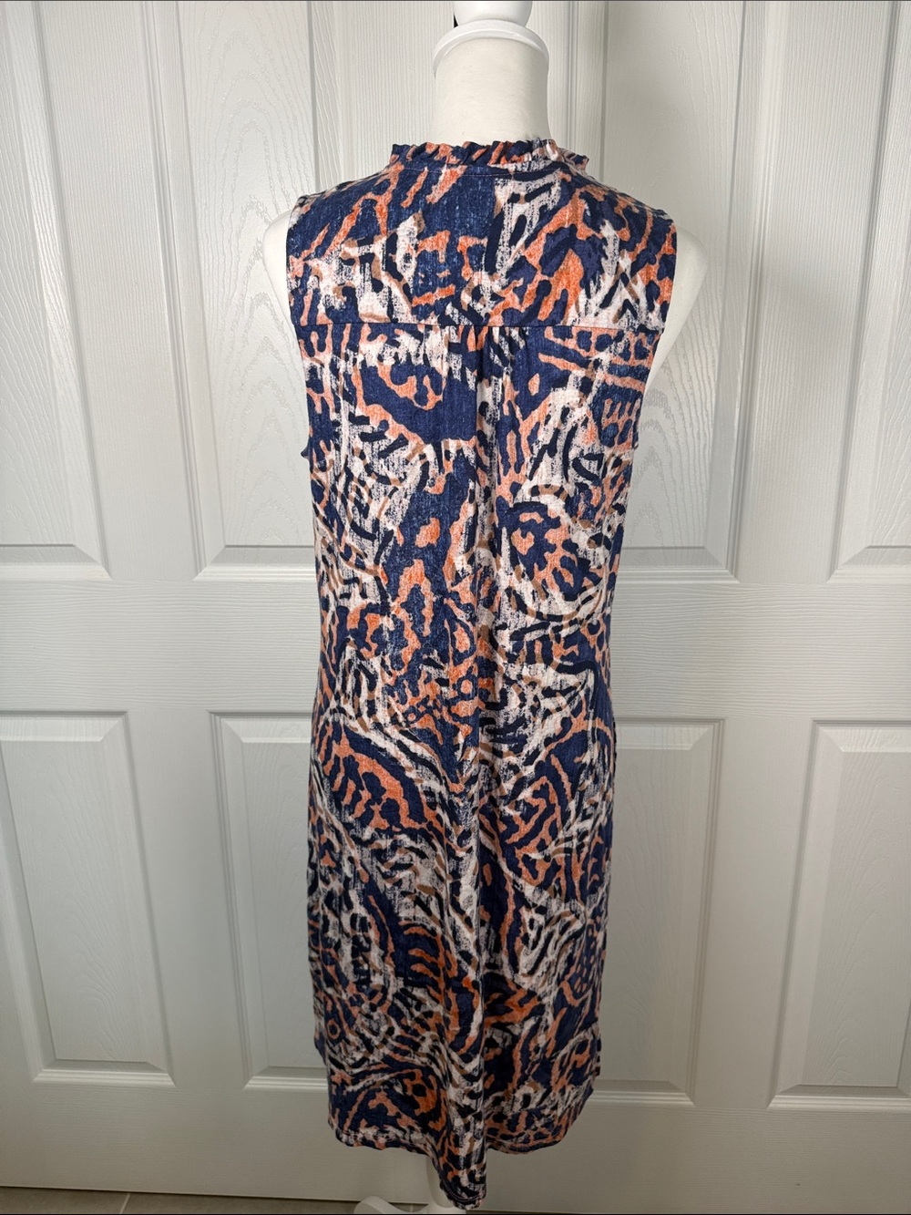 NIC+ZOE Abstract Print Sleeveless Knit Dress M Navy Orange Stretch Boho Travel - Picture 5 of 13
